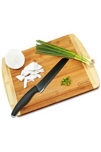 wooden cutting boards for kitchen: organic bamboo wood cutting board with juice grooves - best wood cutting board for meat & vegetables - large decorative serving tray & wood cheese board
