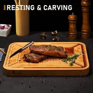 Turkey Carving Board, Heavy Duty Meat Cutting Board for Thanksgiving Bamboo Wood Butcher Block Brisket Cutting Boards with Juice Groove, Pyramid Spikes Stabilizes Steak or Turkey While Carving