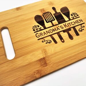 Grandma's Kitchen Engraved Bamboo Wood 9.5x13 Cutting Board with Handle for Grandmother or Mother's Day Charcuterie Butter Board