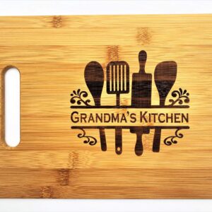 Grandma's Kitchen Engraved Bamboo Wood 9.5x13 Cutting Board with Handle for Grandmother or Mother's Day Charcuterie Butter Board