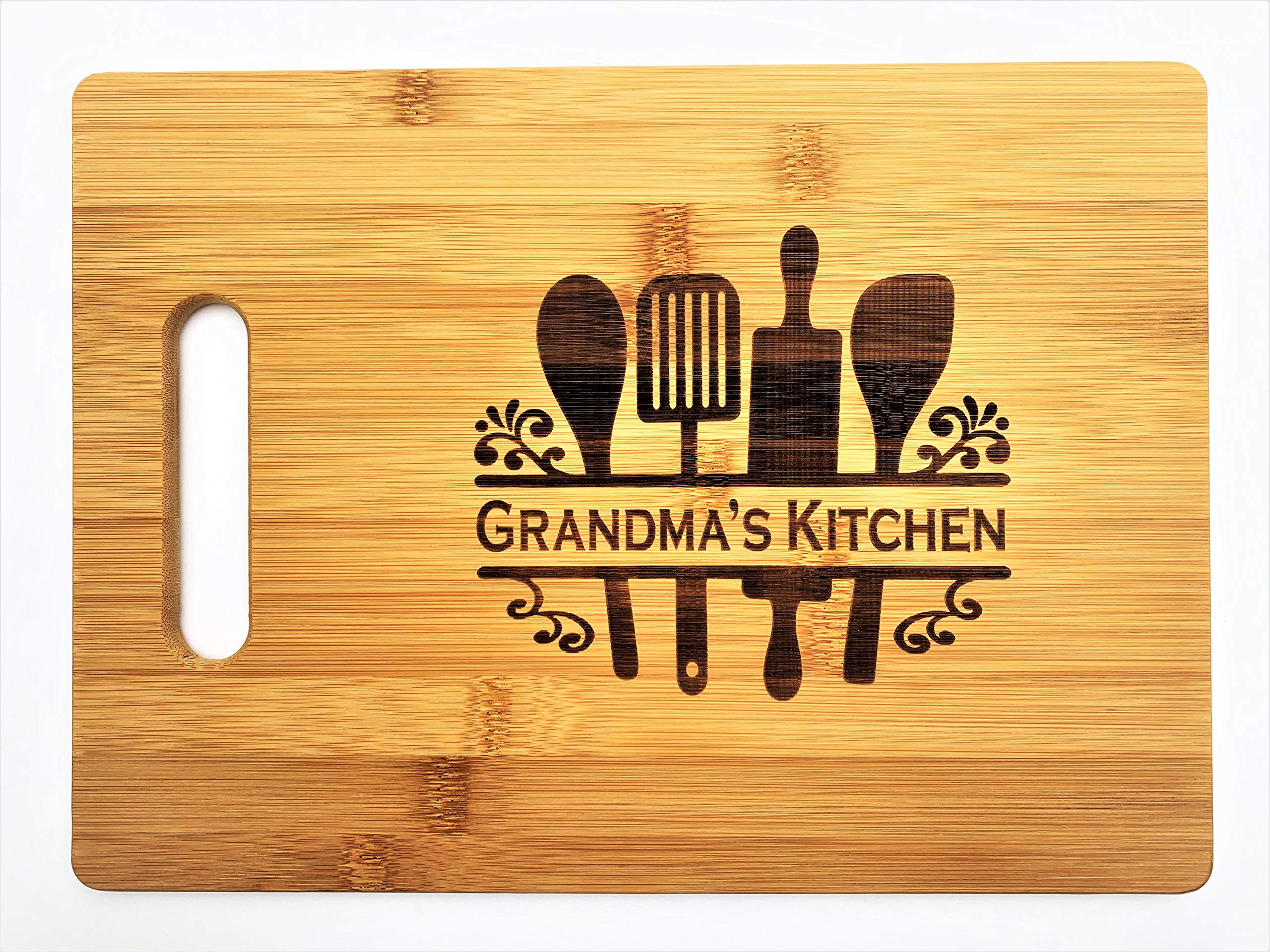 Grandma's Kitchen Engraved Bamboo Wood 9.5x13 Cutting Board with Handle for Grandmother or Mother's Day Charcuterie Butter Board