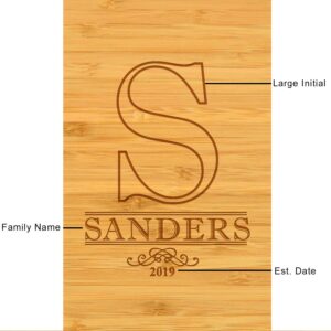 Custom Personalized Engraved Bamboo Cheese/Charcuterie Cutting Board - Includes 3 Ceramic Bowls with Bamboo Spoons - Cheese Markers - Designed & Quality Checked in The USA