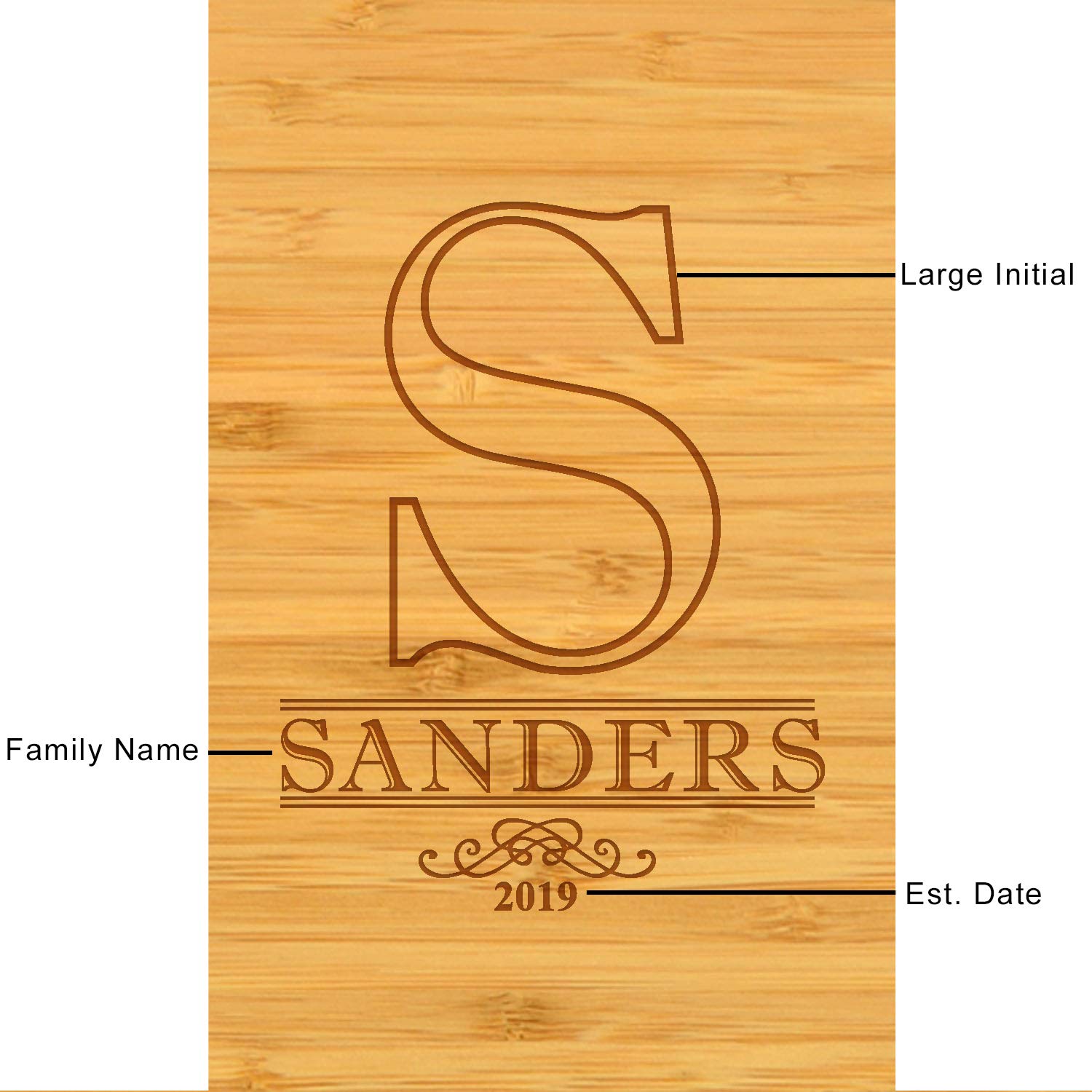 Custom Personalized Engraved Bamboo Cheese/Charcuterie Cutting Board - Includes 3 Ceramic Bowls with Bamboo Spoons - Cheese Markers - Designed & Quality Checked in The USA