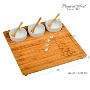 Custom Personalized Engraved Bamboo Cheese/Charcuterie Cutting Board - Includes 3 Ceramic Bowls with Bamboo Spoons - Cheese Markers - Designed & Quality Checked in The USA