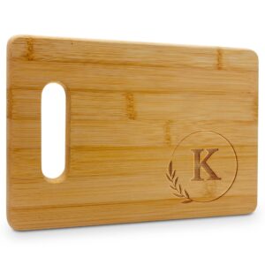 on the rox monogrammed cutting boards - 9” x 12” a to z personalized engraved bamboo board (k) - large customized wood cutting board with initials - wooden custom charcuterie board kitchen gifts
