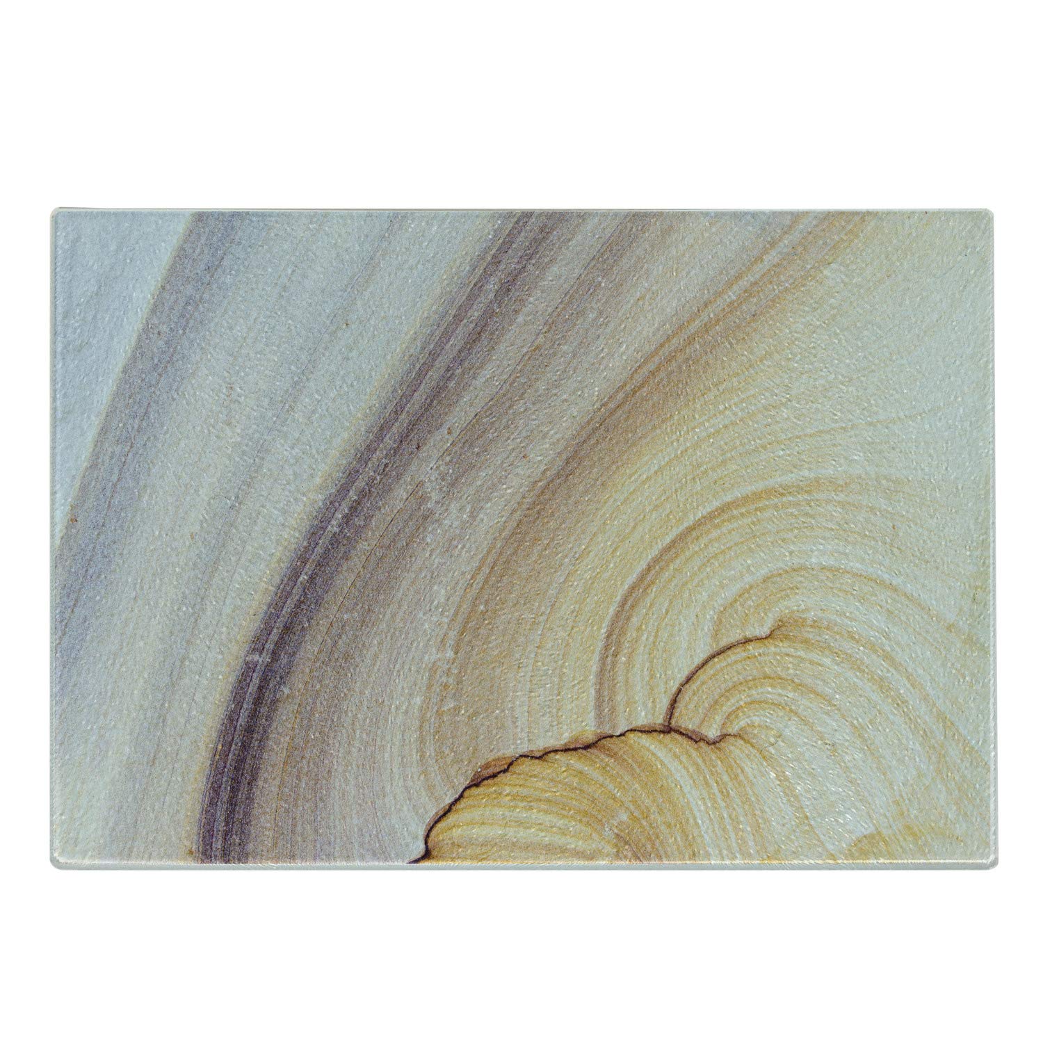 Lunarable Marble Cutting Board, Sandstone Rock Facet Pattern in Gradient Tones Marbling Image, Decorative Tempered Glass Cutting and Serving Board, Large Size, Coffee Beige