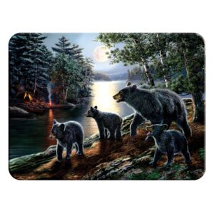 rivers edge products large 12in x 16in decorative tempered glass cutting board, hypoallergenic, non slip, textured surface chopping board for kitchen, black bear