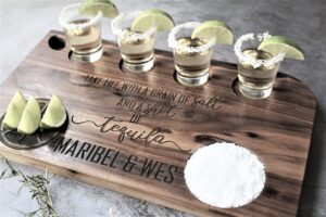 personalized tequila wood flight cutting charcuterie board for birthday fathers day mothers day wedding bridal shower engagement gift (walnut)