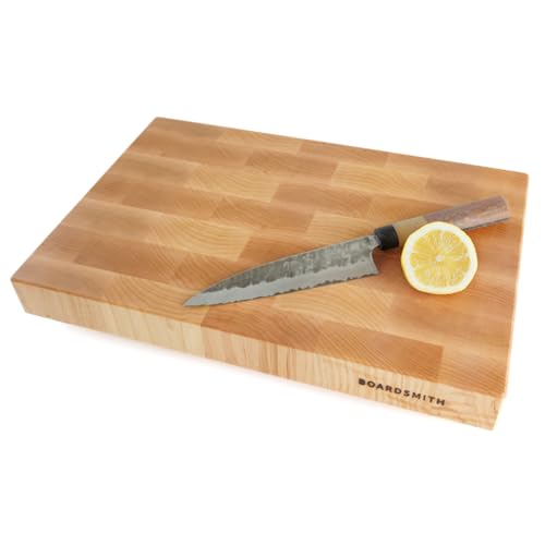 The Boardsmith Maple End Grain Cutting Board - Premium, Hand Crafted End Grain Wood Cutting Board for Kitchen - Seamless Butcher Block - Handmade Cutting Board (Medium)