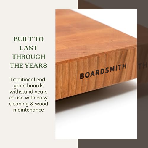 The Boardsmith Maple End Grain Cutting Board - Premium, Hand Crafted End Grain Wood Cutting Board for Kitchen - Seamless Butcher Block - Handmade Cutting Board (Medium)