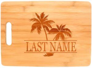 customized family name custom text palm tree beach wedding gift personalized decorative wood cutting board rectangle
