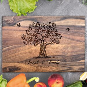 walnut custom family olive tree personalized engraved cutting board wedding gift, anniversary gifts, housewarming gift birthday corporate