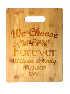 custom personalized we choose forever infinity heart couple names and date engraved bamboo cutting board - wedding, anniversary, valentine's day, housewarming, christmas, birthday, gift