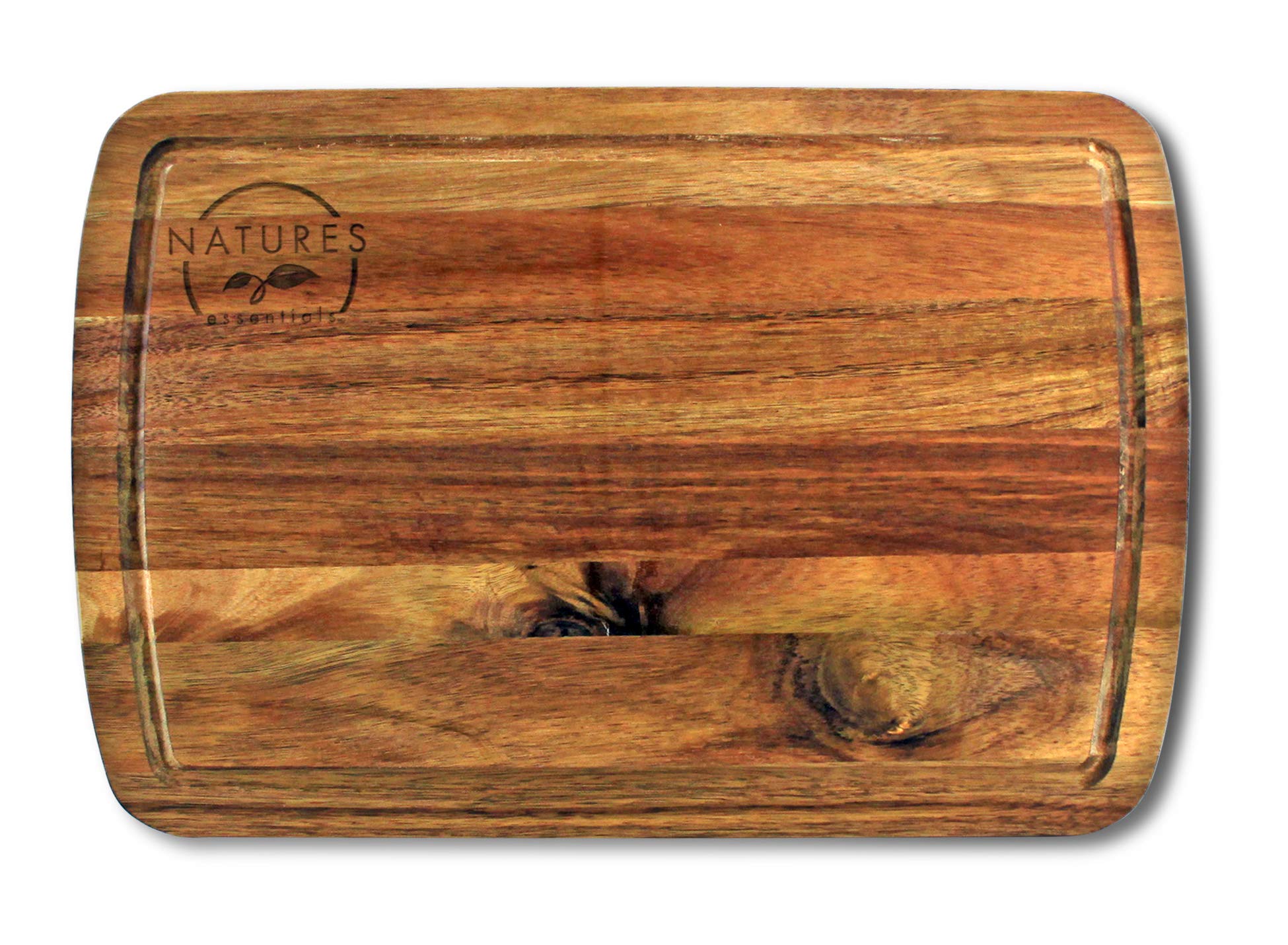 Acacia Wood Cutting Board with Inlayed Juice Groove-18" x 12"