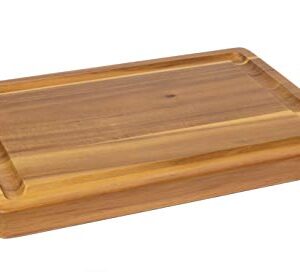 Lipper International 1250 Acacia 1 1/2" Thick Carving Board with Deep Well and Inset Handles for Cutting or Serving Meat, 20" x 15" x 1 1/2"