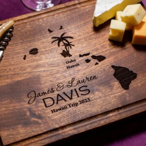 straga personalized cutting boards | handmade wood engraved charcuterie | custom wedding, anniversary, eloping gift for couples, destination wedding (hawaiian islands design no.807)