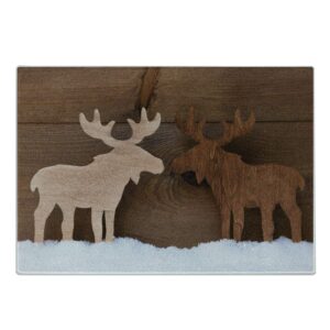 lunarable moose cutting board, timber elk in different tones romantic noel time romance joy vintage style, decorative tempered glass cutting and serving board, small size, brown tan