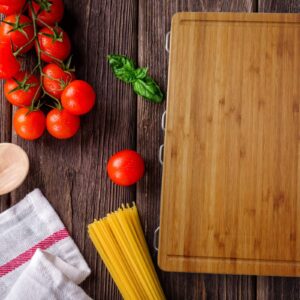 Bamboo Cutting Board with Containers (Set of 4), Chopping Boards for Kitchen, Chopping Board with Juice Groove for Meat Fruits and Vegetables, Natural Serving Tray with Easy Grip Handle(16" x 10")