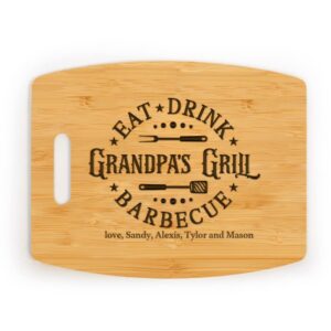 grandpa's or grandma's eat drink and bbq personalized bamboo cutting board engraved grill lover gift for christmas grandparents day father's day birthday 15" x 12"