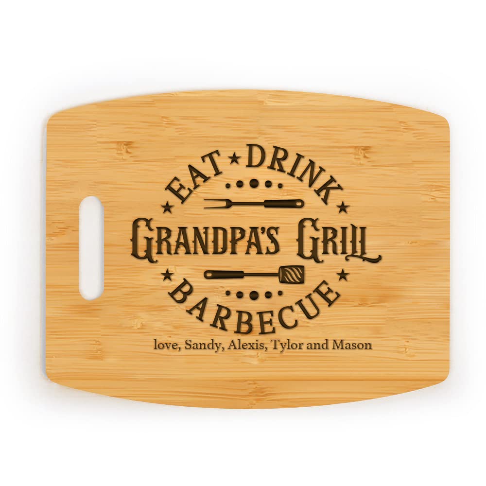 Grandpa's or Grandma's Eat Drink and BBQ Personalized Bamboo Cutting Board Engraved Grill Lover Gift for Christmas Grandparents Day Father's Day Birthday 15" x 12"