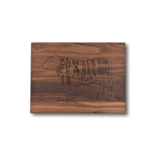 angus beef cuts of meat engraved wooden cutting board - nice grilling gift idea butcher bbq chef pitboss birthday present - wood cow chopping block kitchen decor - handmade in usa - small walnut