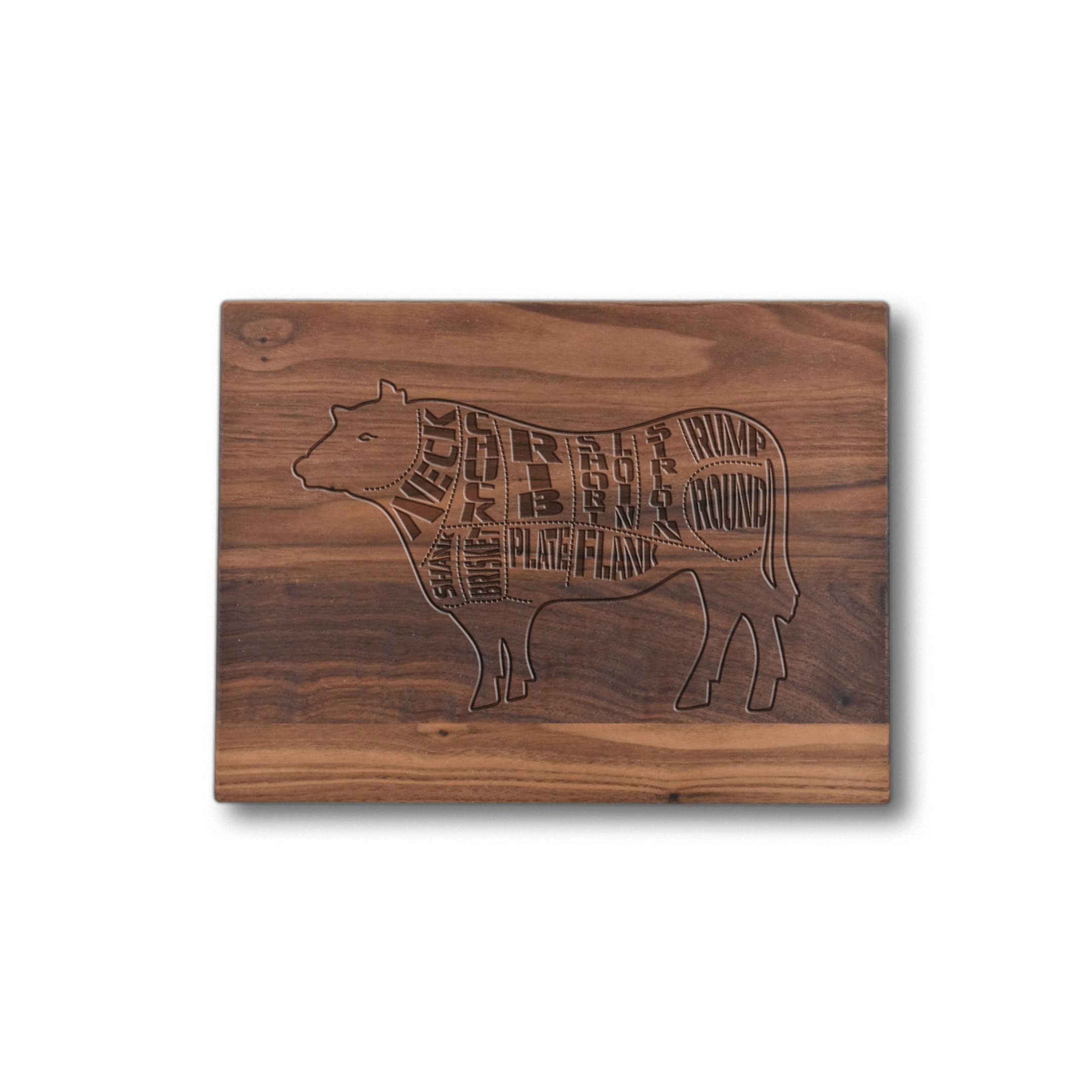 Angus Beef Cuts of Meat Engraved Wooden Cutting Board - Nice Grilling Gift Idea Butcher BBQ Chef Pitboss Birthday Present - Wood Cow Chopping Block Kitchen Decor - Handmade in USA - Small Walnut