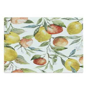 ambesonne nature cutting board, lemon and orange clementine tree branches fruit yummy winter season vitamin design, decorative tempered glass cutting and serving board, large size, white yellow