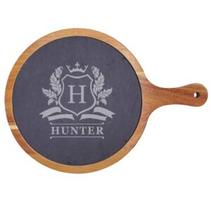 customized and engraved acacia and slate serving board for meats and cheeses (round large - 14" x 10")