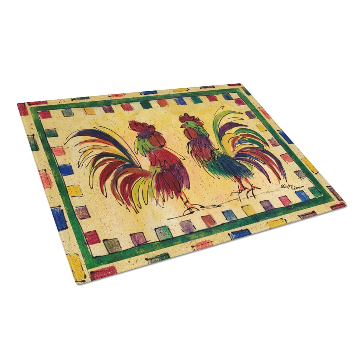 Caroline's Treasures 8062LCB Bird - Rooster Glass Cutting Board Large Decorative Tempered Glass Kitchen Cutting and Serving Board Large Size Chopping Board