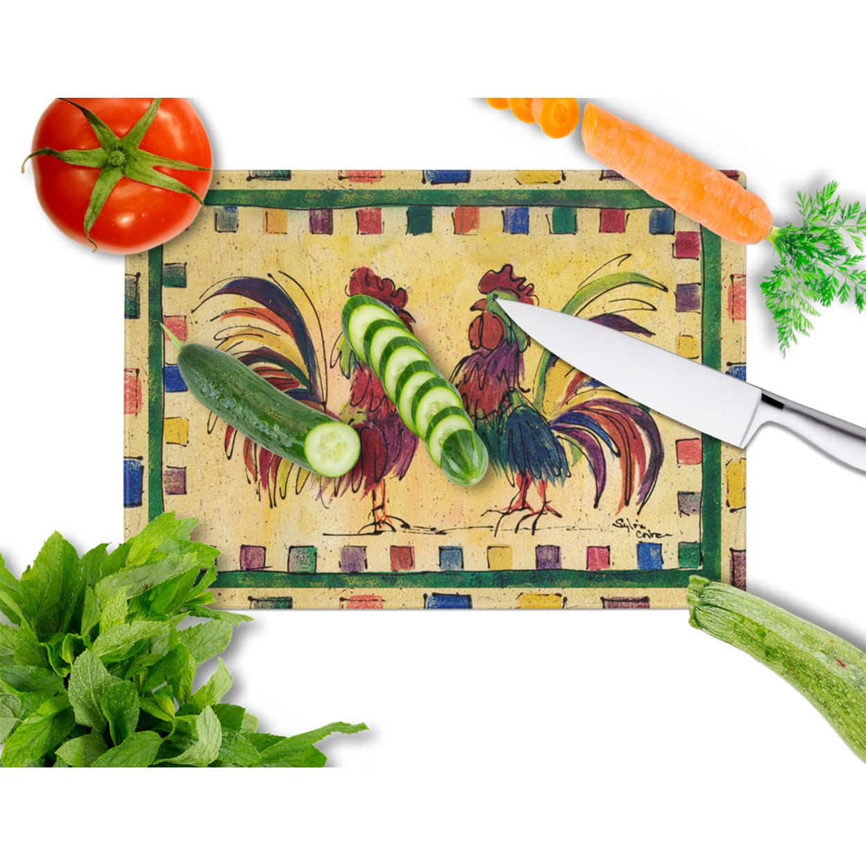 Caroline's Treasures 8062LCB Bird - Rooster Glass Cutting Board Large Decorative Tempered Glass Kitchen Cutting and Serving Board Large Size Chopping Board