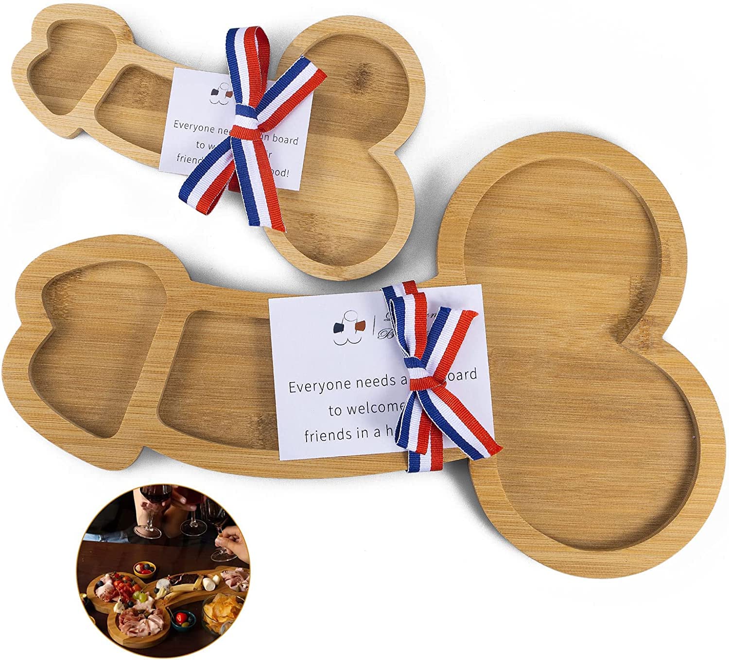 Aperitif Board,Novelty Solid Wood Cheese Board and Charcuterie Board,Restaurant Plate and Picnic Utensils,Anniversary Wedding Gift for Couple,Housewarming Gifts for Women(9.5''+15.8'')