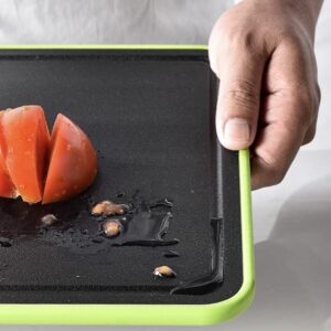 4 in 1 Cutting Board and Defrosting Plate with Knife Sharpener and Garlic Grinder (Black)
