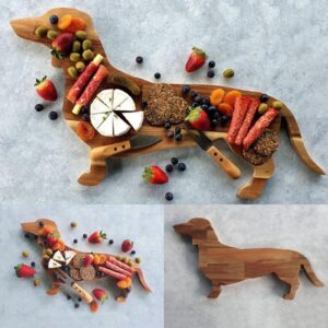 tunkence aperitif board funny dog shape dachshund dog shape christmas holiday party gift for family, unique solid wood charcuterie board, 15.7inch