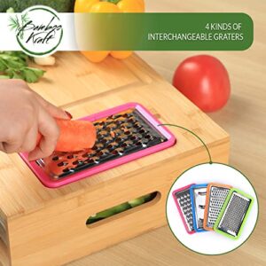 Bamboo Kraft Bamboo Cutting Board with Containers - Large Chopping Board for Easy Food Prep with Juice Grooves, Handles - Incl. 4 Graters & 4 Drawers