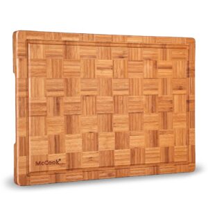 cutting board, mccook® mcw12 bamboo cutting board, wood cutting board for meat, cheese and vegetables w juice groove, end grain cutting board, cheese charcuterie board serving tray(l, 17”*12”*1”)