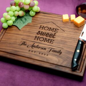 Straga Personalized Cutting Boards | Handmade Wood Engraved Charcuterie | Custom Housewarming, Home Purchase Gift for Homeowners, Real Estate Agents (Home Sweet Home Design No.941)