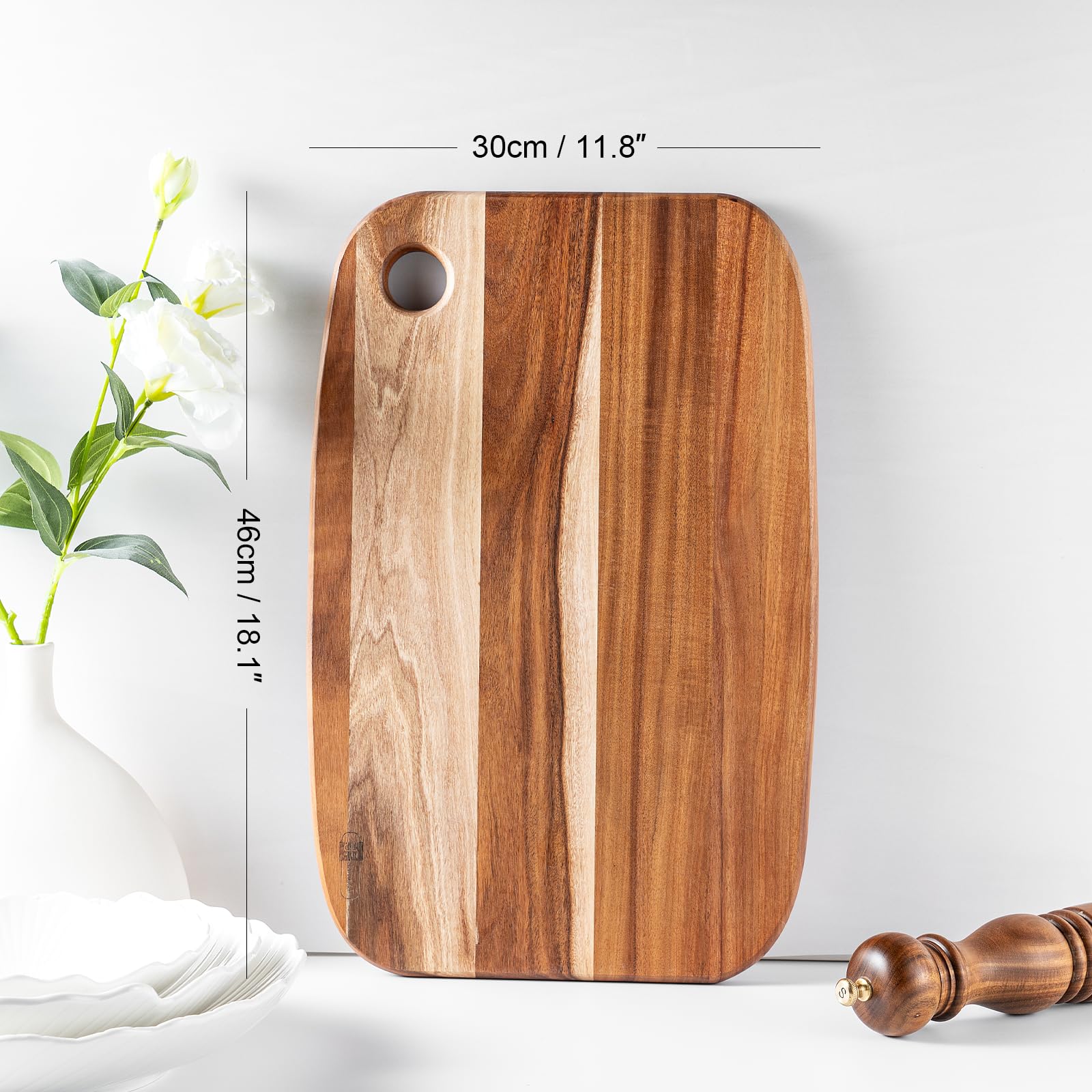 Acacia Wooden Cutting Board,JF JAMES.F Heavy Duty Wood Chopping Boards with Hang Hole, Thick Reversible Cutting Boards Serving Tray for Kitchen, Meat and Cheese Vegetables(18.11 x 11.81 x 0.71 in)