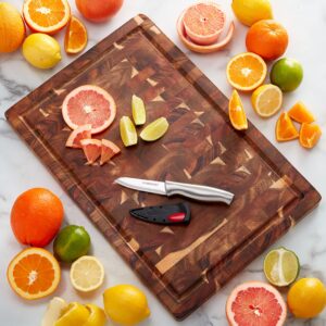 Farberware Thick End Grain Acacia Cutting Board with Juice Groove and Finger Grips, 12x18 Inch