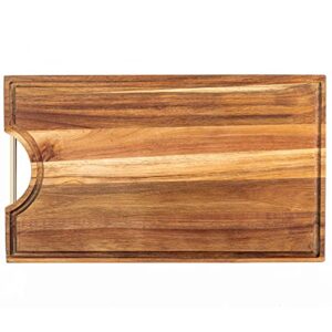 acacia wood cutting board (17x10x1.2 inch) with juice groove and hand grip large thick rectangle wooden carving board for kitchen chopping board for meat, vegetables, fruits, cheese