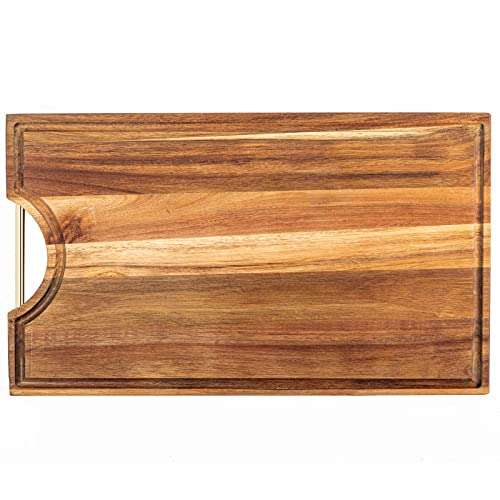 Acacia Wood Cutting Board (17x10x1.2 Inch) with Juice Groove and Hand Grip Large Thick Rectangle Wooden Carving Board for Kitchen Chopping Board for Meat, Vegetables, Fruits, Cheese