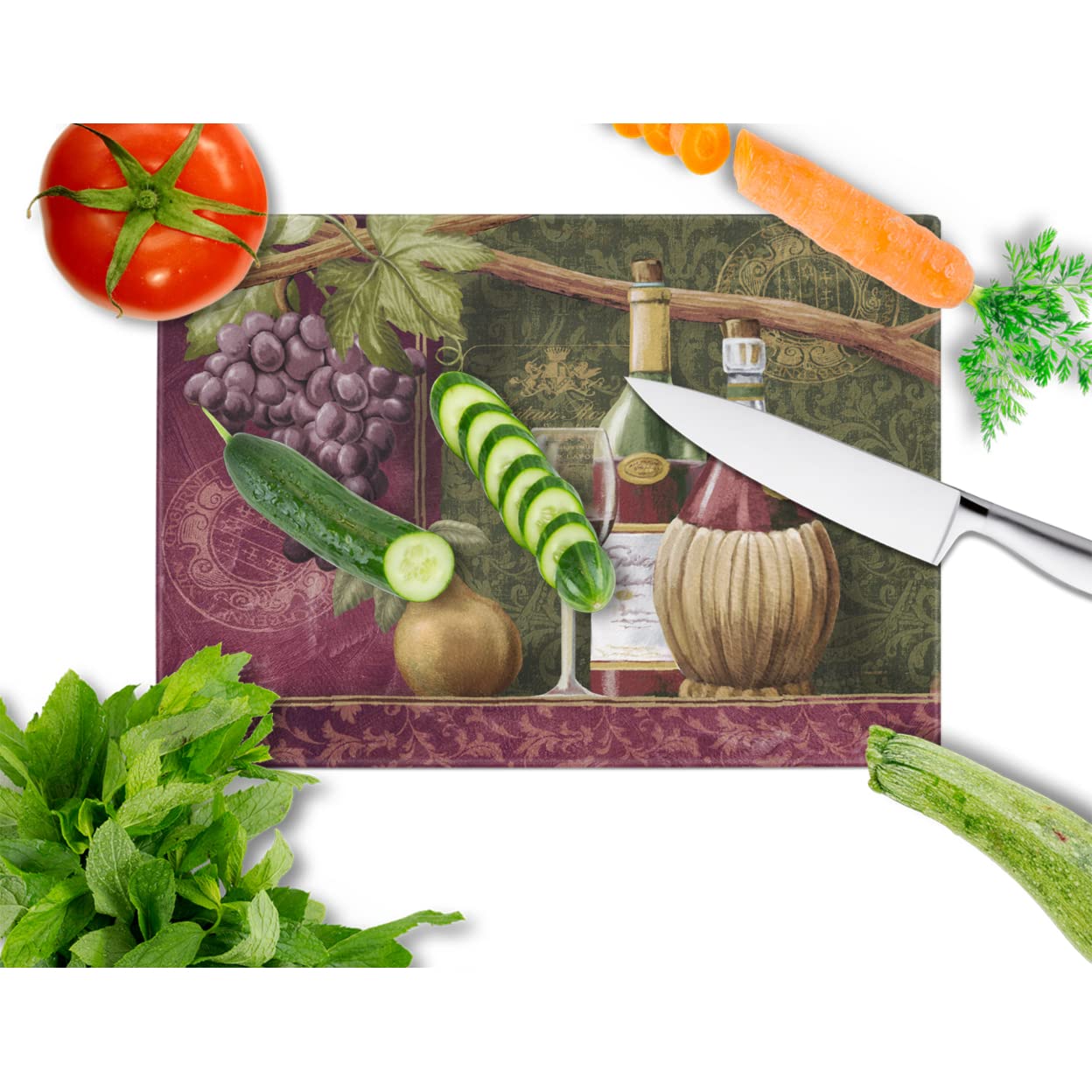 Caroline's Treasures PTW2044LCB Wine Chateau Roma Glass Cutting Board Large Decorative Tempered Glass Kitchen Cutting and Serving Board Large Size Chopping Board