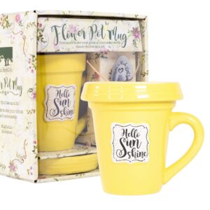 divinity boutique yellow flower pot mug - hello sunshine