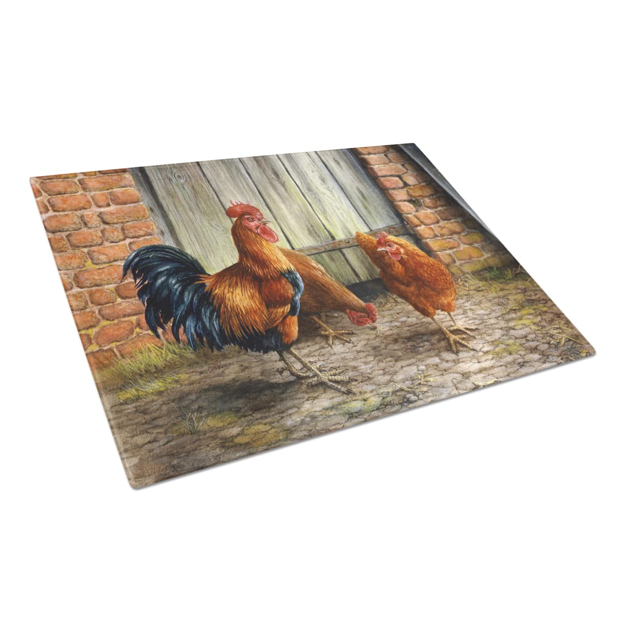 Caroline's Treasures BDBA0056LCB Rooster and Chickens by Daphne Baxter Glass Cutting Board Large Decorative Tempered Glass Kitchen Cutting and Serving Board Large Size Chopping Board