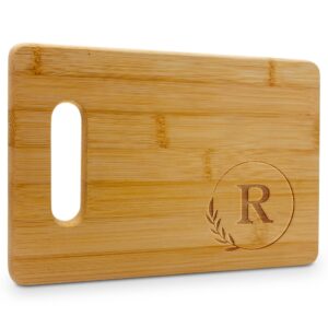 on the rox monogrammed cutting boards - 9” x 12” a to z personalized engraved bamboo board (r) - large customized wood cutting board with initials - wooden custom charcuterie board kitchen gifts