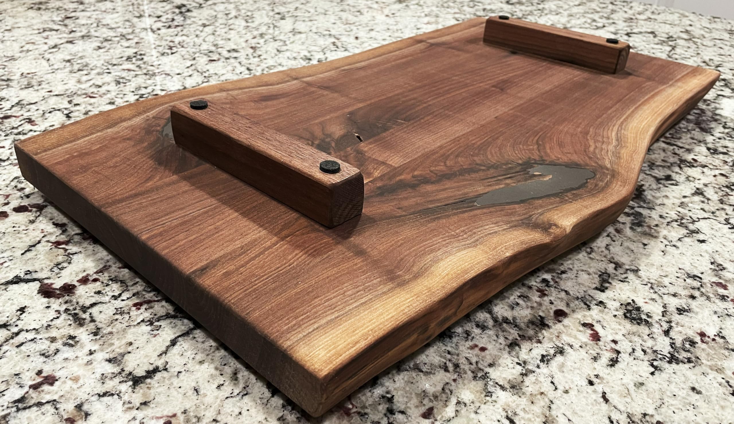 Black Walnut Extra Large, Gorgeous, Full-of-Character, Forest-to-Table Solid Double Live Edge Wood Charcuterie/Appetizer/Dessert/Grazing/Serving Board. 100% USA Handcrafted. 27 x 14 x 1.25"