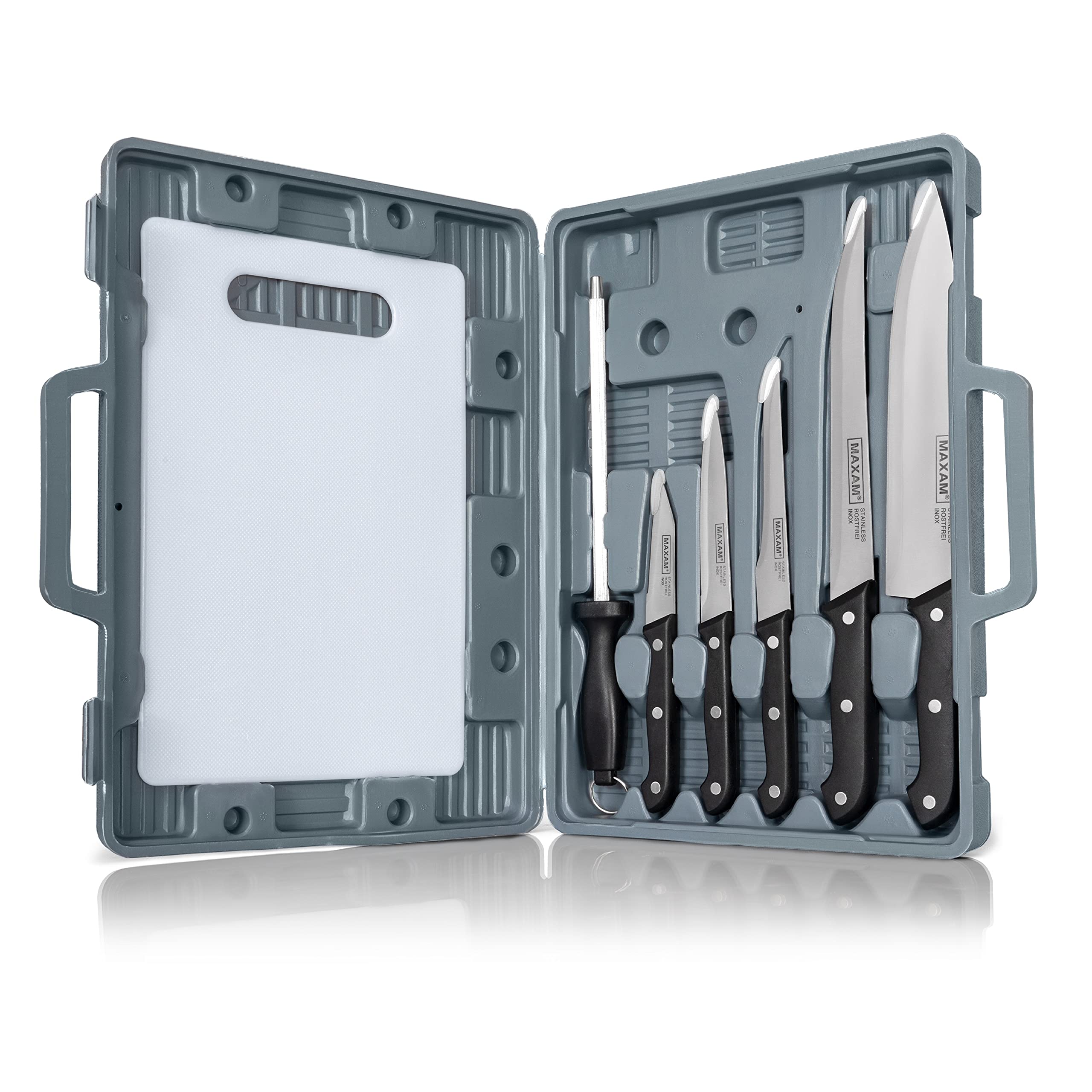 Maxam 8-piece Chef-On-The-Go Cutlery Set, Set Ideal for Many Kitchen Tasks, Includes Cutting Board