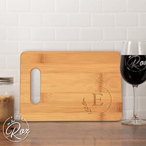 On The Rox Monogrammed Cutting Boards - 9” x 12” A to Z Personalized Engraved Bamboo Board (E) - Large Customized Wood Cutting Board with Initials - Wooden Custom Charcuterie Board Kitchen Gifts