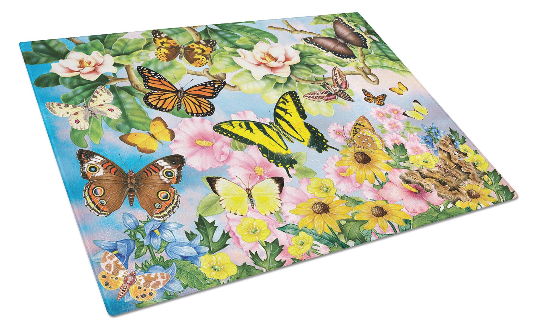 Caroline's Treasures PRS4043LCB North American Butterflies Glass Cutting Board Large Decorative Tempered Glass Kitchen Cutting and Serving Board Large Size Chopping Board