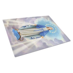 caroline's treasures aph8805lcb religious blessed virgin mother mary glass cutting board large decorative tempered glass kitchen cutting and serving board large size chopping board