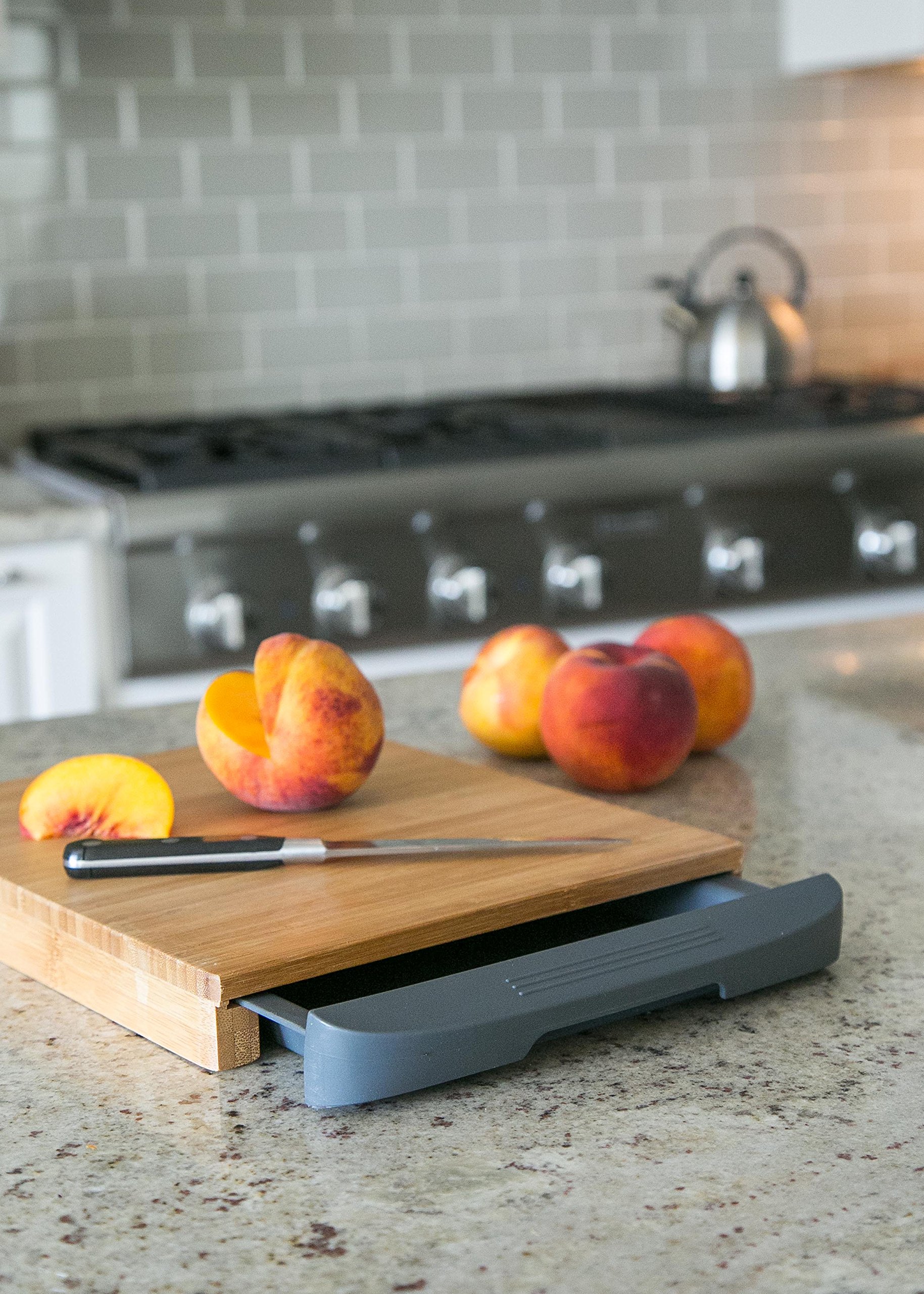 Internet’s Best Bamboo Cutting Board with Removable Drawer - Prep Storage - Chopping Slicing Wood Block Kitchen Board